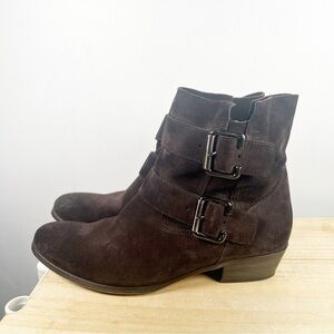 PAUL GREEN Carrie Brown suede moto style Double buckle zip closure ankle Bootie